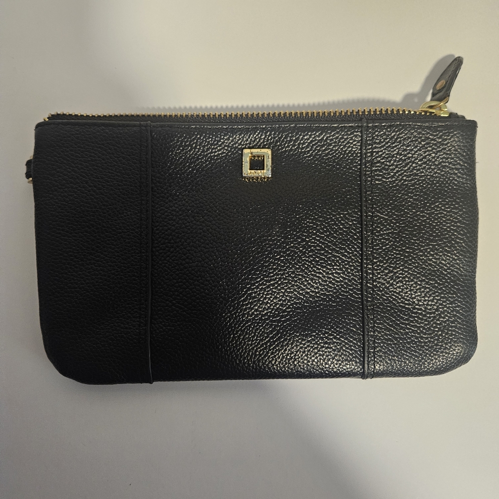 Lodis Black Leather Wristlet with Gold Accents